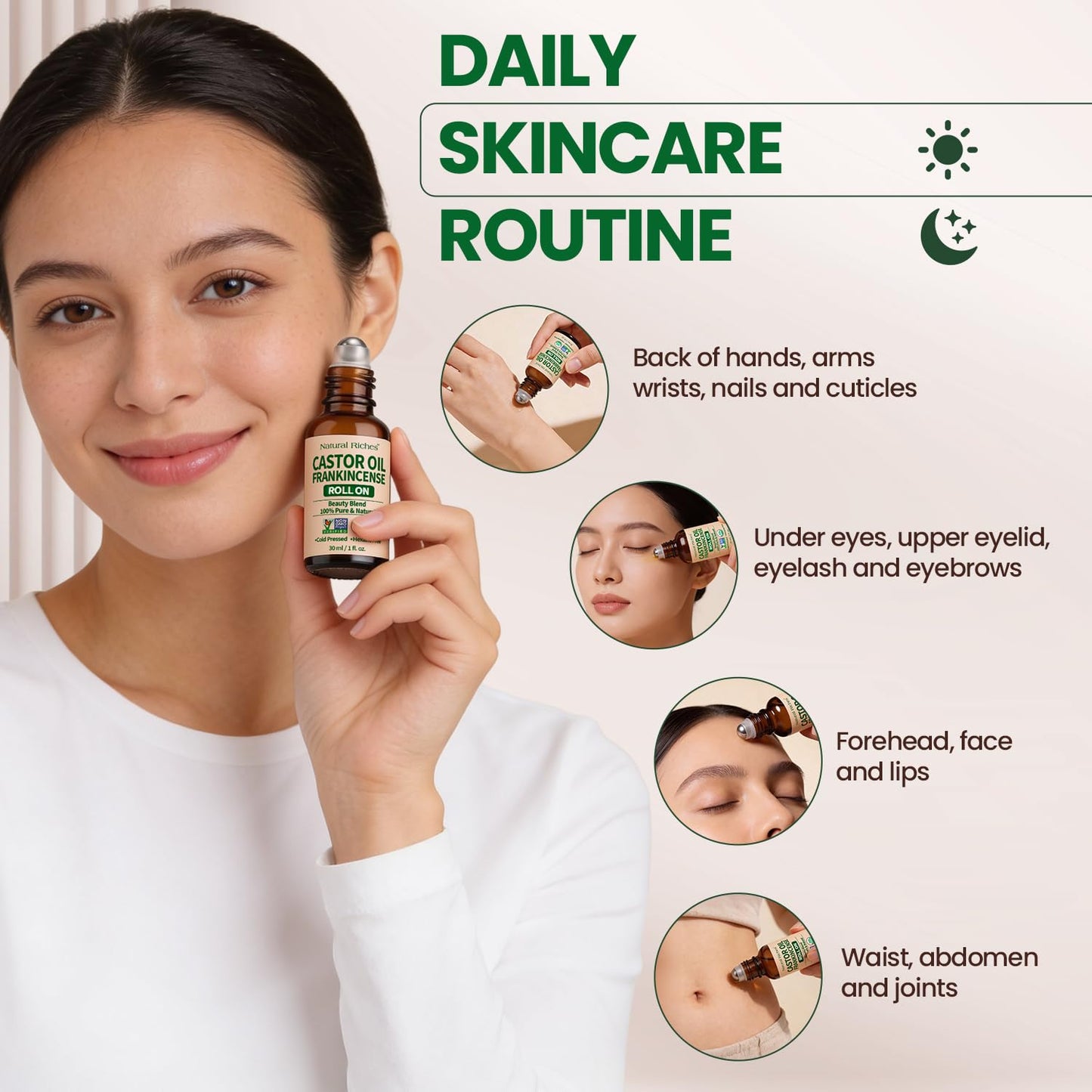Natural Riches Organic Castor Oil and Frankincense Eye Roller 30 ml - Lightweight Roll On for Under Eye Puffiness..