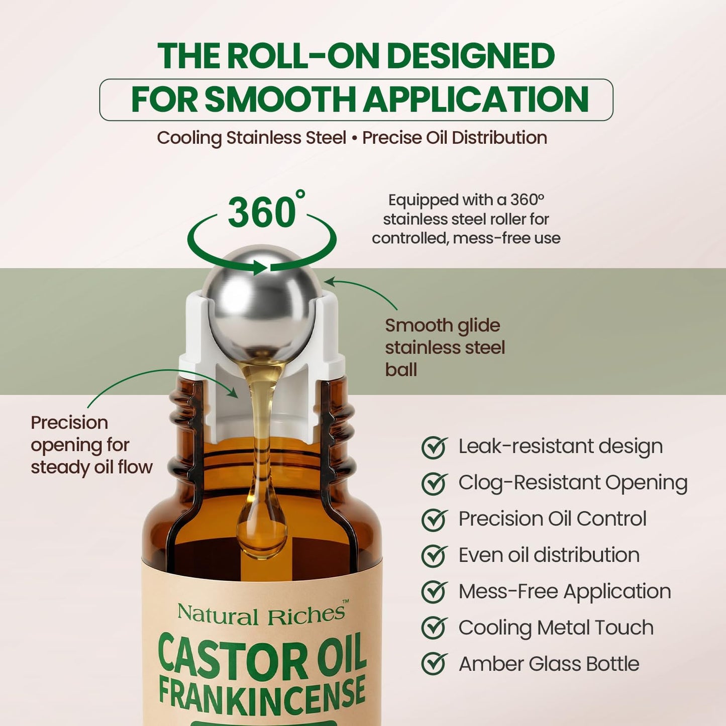 Natural Riches Organic Castor Oil and Frankincense Eye Roller 30 ml - Lightweight Roll On for Under Eye Puffiness..