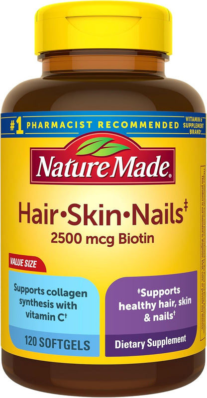 Nature Made Hair Skin and Nails with Biotin 2500 mcg, Dietary Supplement For Healthy Hair Skin and Nails Support..