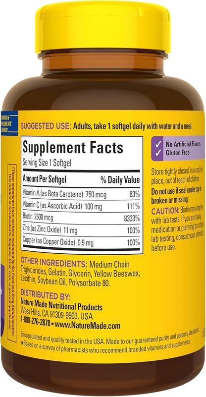 Nature Made Hair Skin and Nails with Biotin 2500 mcg, Dietary Supplement For Healthy Hair Skin and Nails Support..