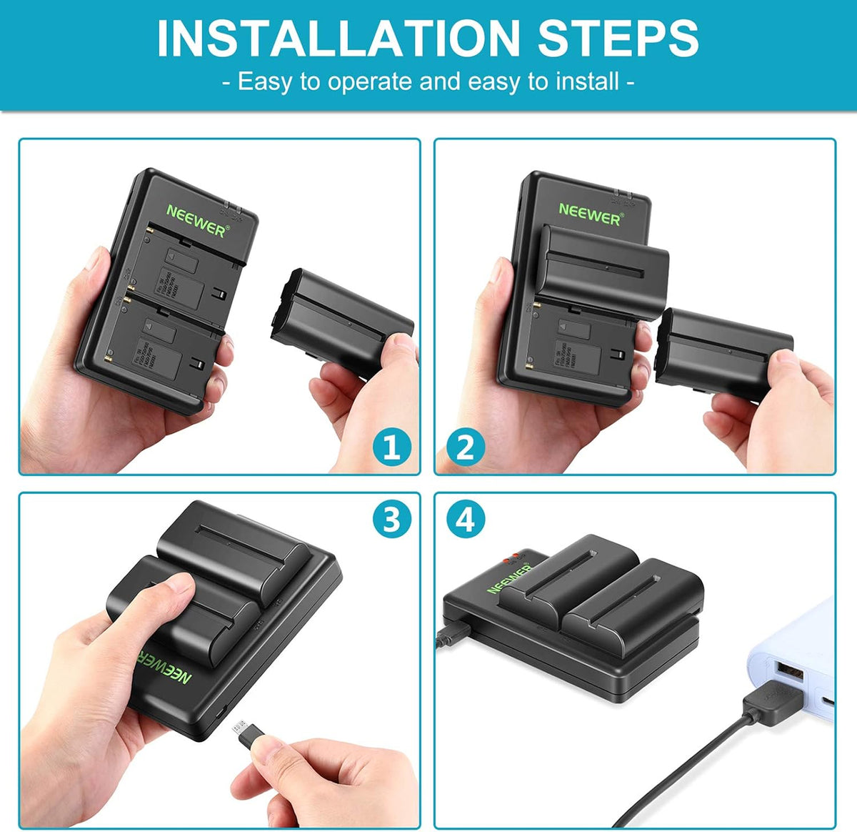 NEEWER NP-F550 Battery Charger Set Compatible with Sony NP-F970 F750 F770..
