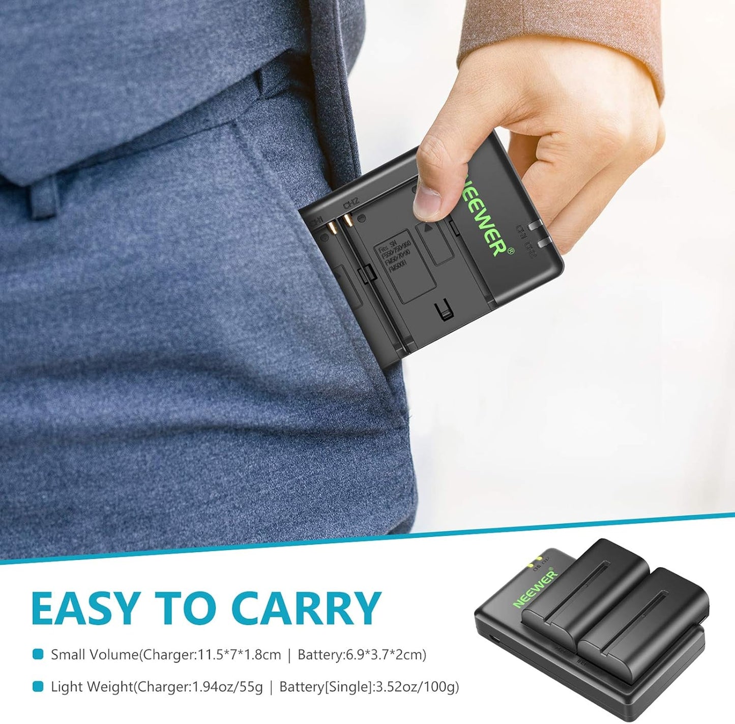 NEEWER NP-F550 Battery Charger Set Compatible with Sony NP-F970 F750 F770..