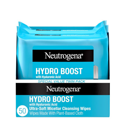 Neutrogena Hydro Boost Cleansing Wipes Makeup Remover for Face Micellar Gently Removes Oil, Dirt, and Waterproof Makeup Daily..