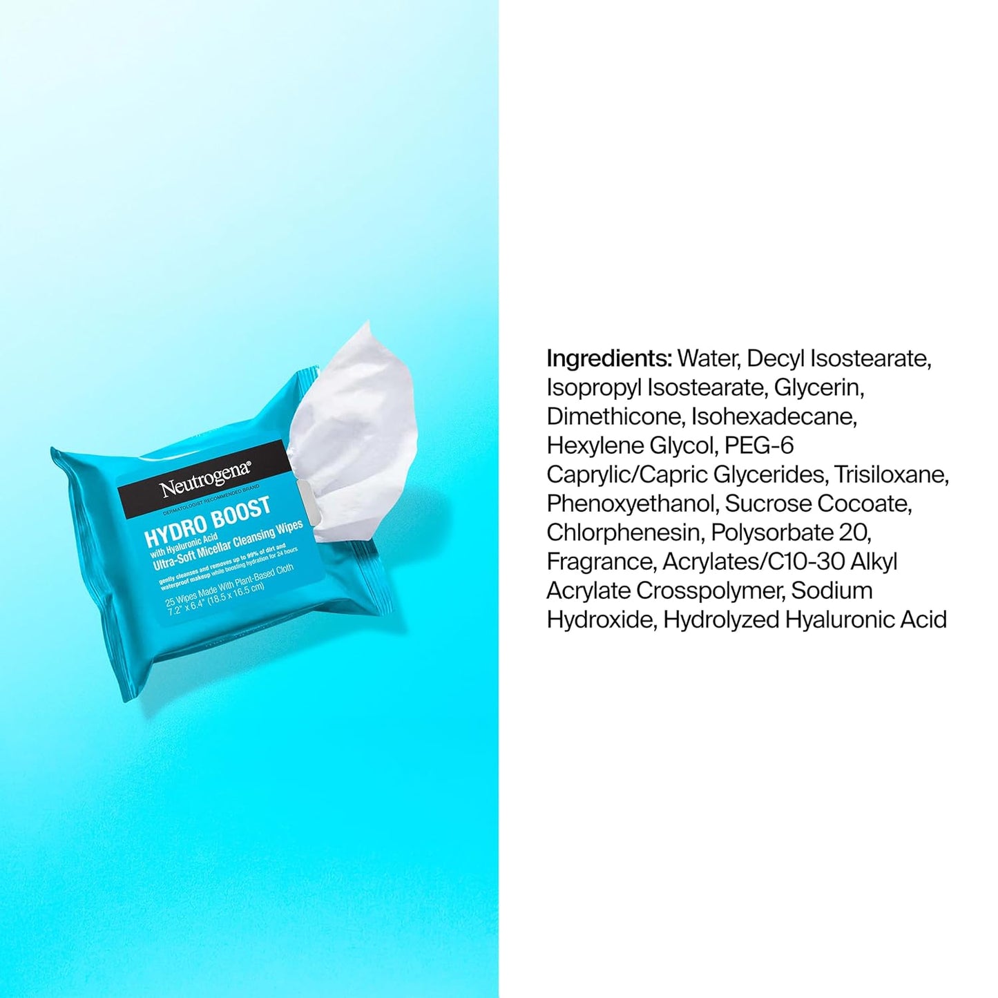 Neutrogena Hydro Boost Cleansing Wipes Makeup Remover for Face Micellar Gently Removes Oil, Dirt, and Waterproof Makeup Daily..