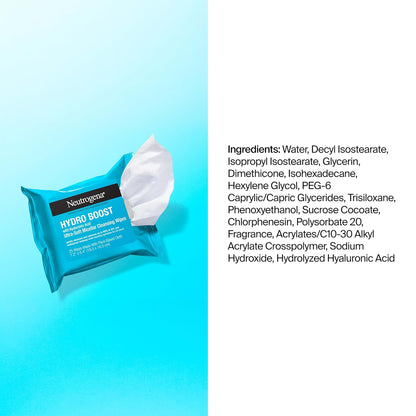 Neutrogena Hydro Boost Cleansing Wipes Makeup Remover for Face Micellar Gently Removes Oil, Dirt, and Waterproof Makeup Daily..
