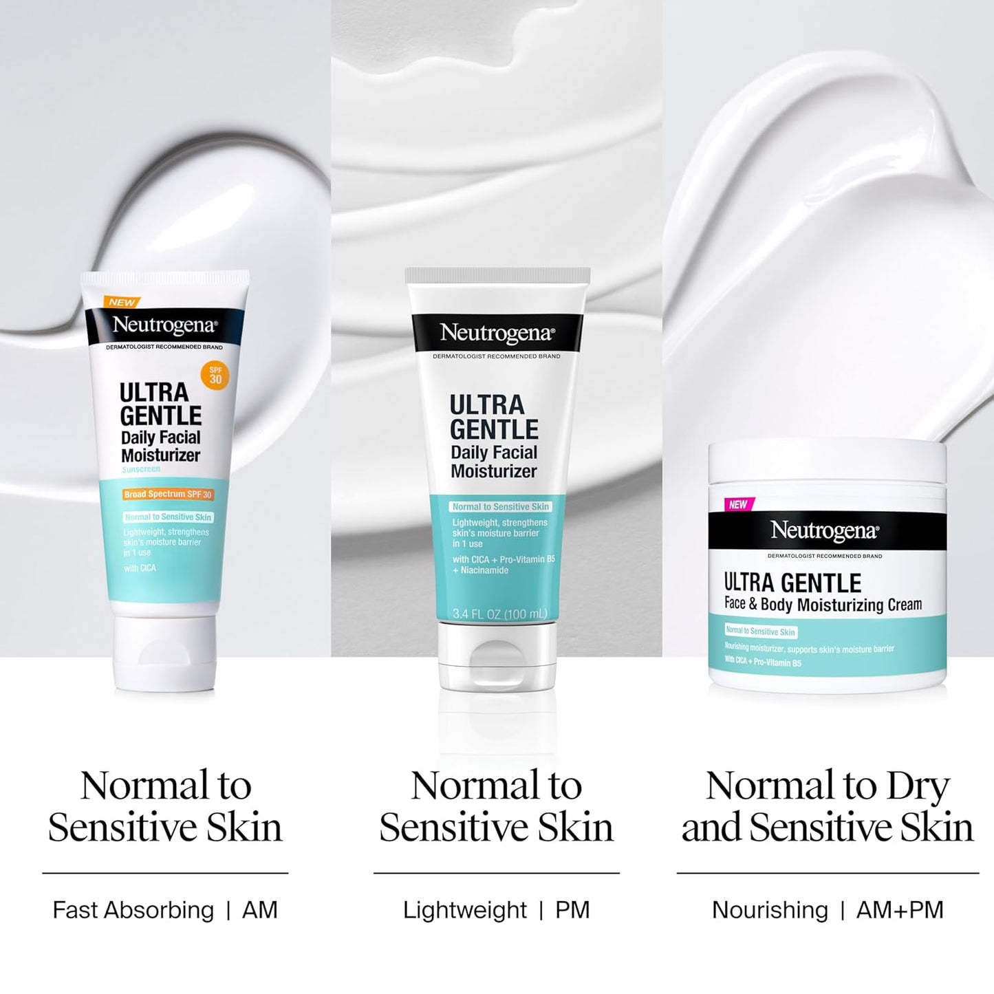 Neutrogena Ultra Gentle Daily Facial Moisturizer with SPF 30 Sunscreen with CICA, Lightweight Face Lotion..