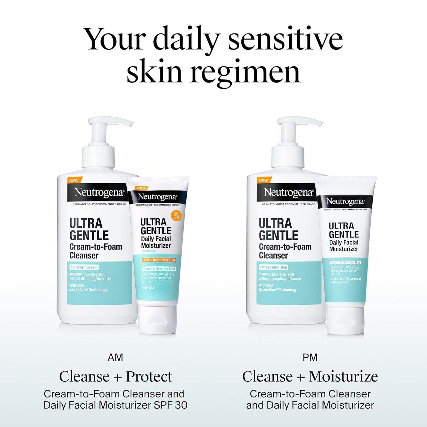 Neutrogena Ultra Gentle Daily Facial Moisturizer with SPF 30 Sunscreen with CICA, Lightweight Face Lotion..