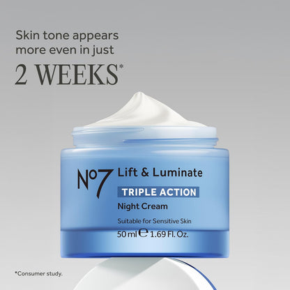 No7 Lift & Luminate Triple Action Night Cream, 1.7 Fl Oz