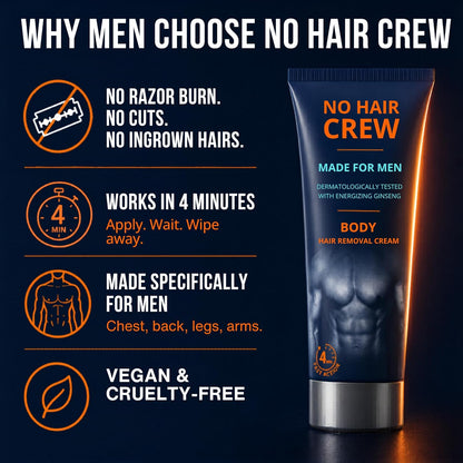 No Hair Crew Body At Home Hair Removal Cream for Manscaping Unwanted Hair with Energizing Ginseng..