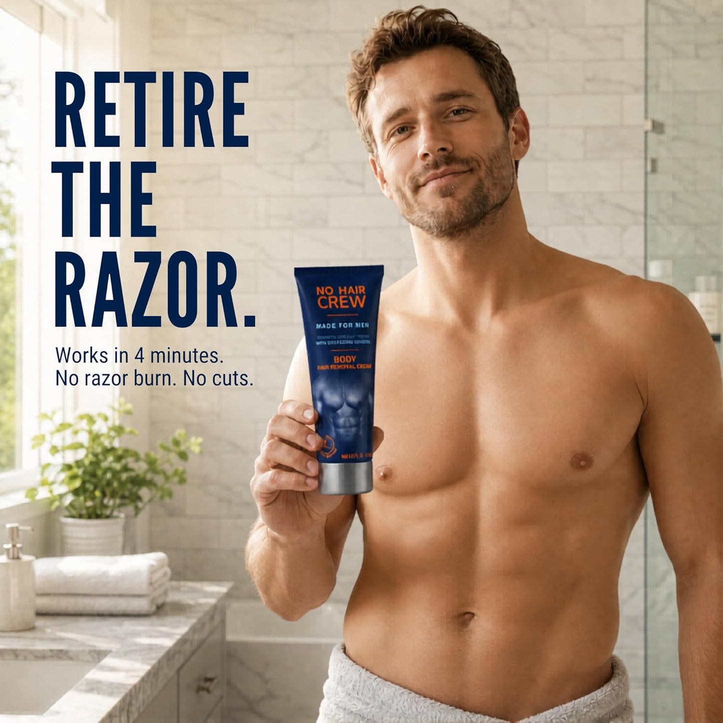 No Hair Crew Body At Home Hair Removal Cream for Manscaping Unwanted Hair with Energizing Ginseng..