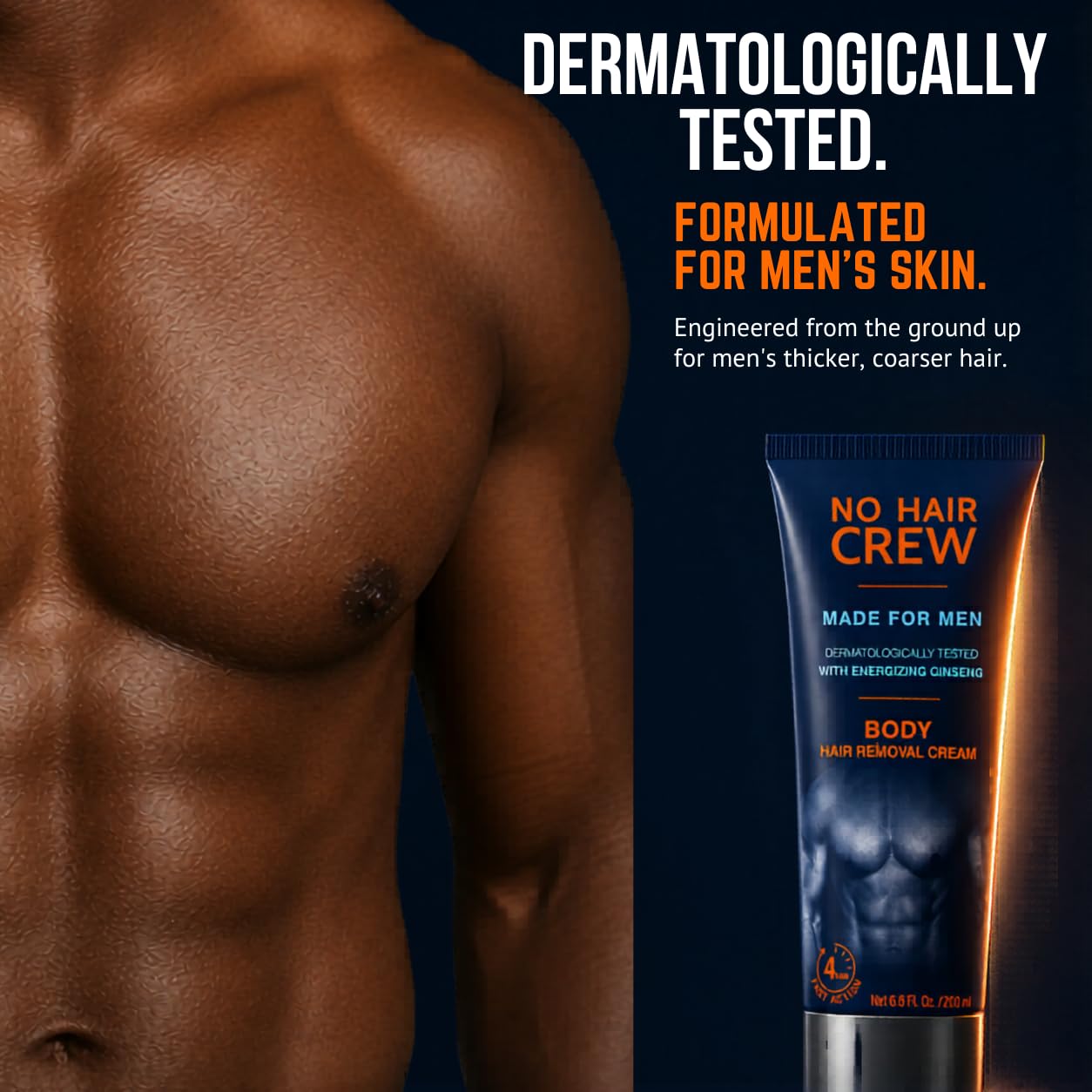 No Hair Crew Body At Home Hair Removal Cream for Manscaping Unwanted Hair with Energizing Ginseng..