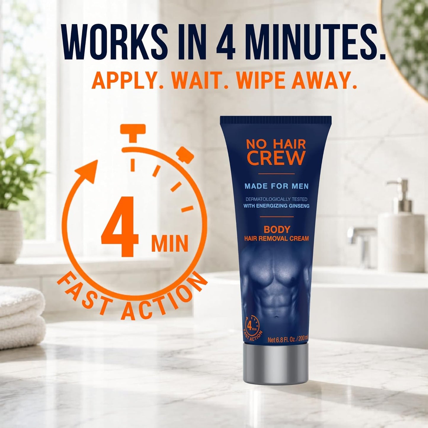 No Hair Crew Body At Home Hair Removal Cream for Manscaping Unwanted Hair with Energizing Ginseng..