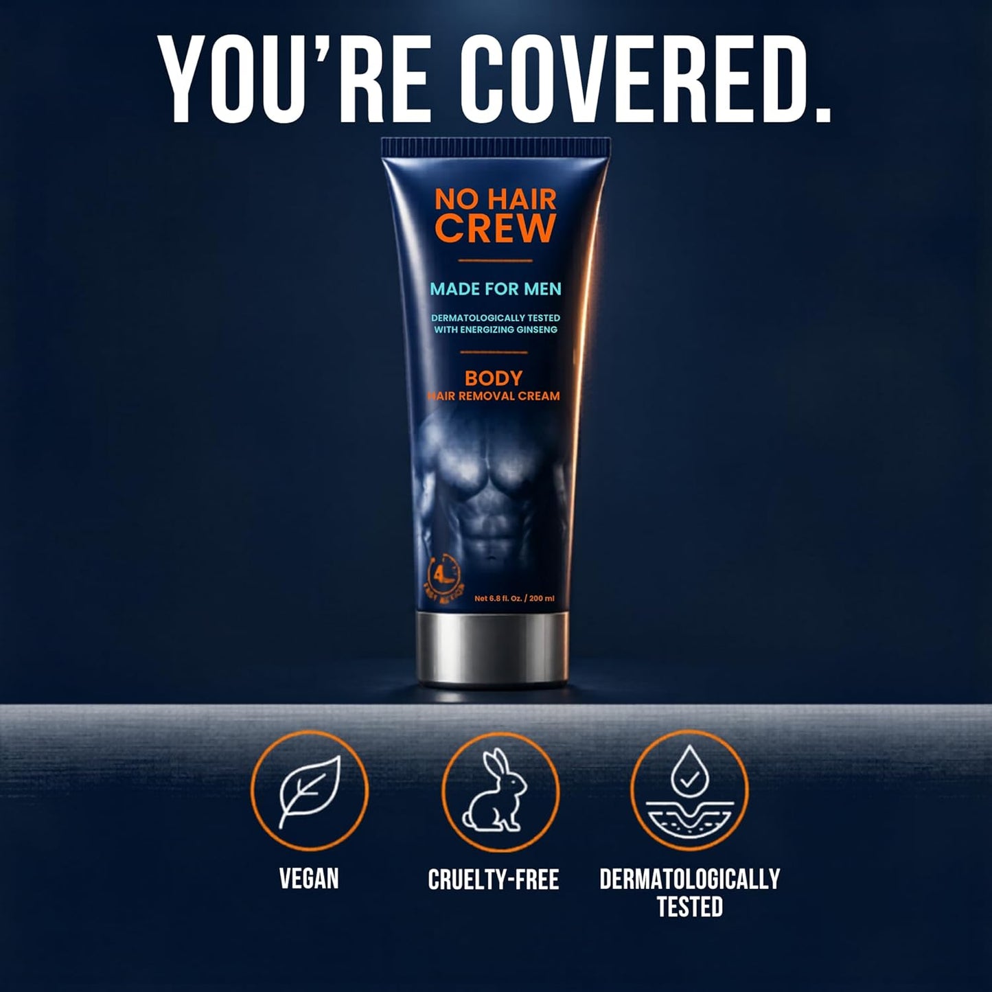 No Hair Crew Body At Home Hair Removal Cream for Manscaping Unwanted Hair with Energizing Ginseng..