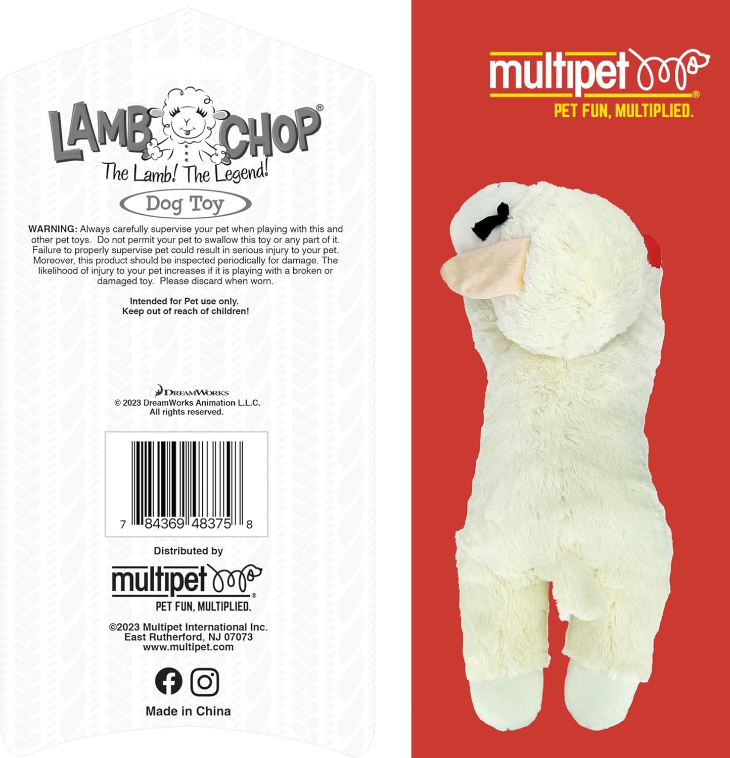 Multipet Lamb Chop Dog Plush Toy - Squeaky Toy for All Dogs - Jumbo (24", Cream)