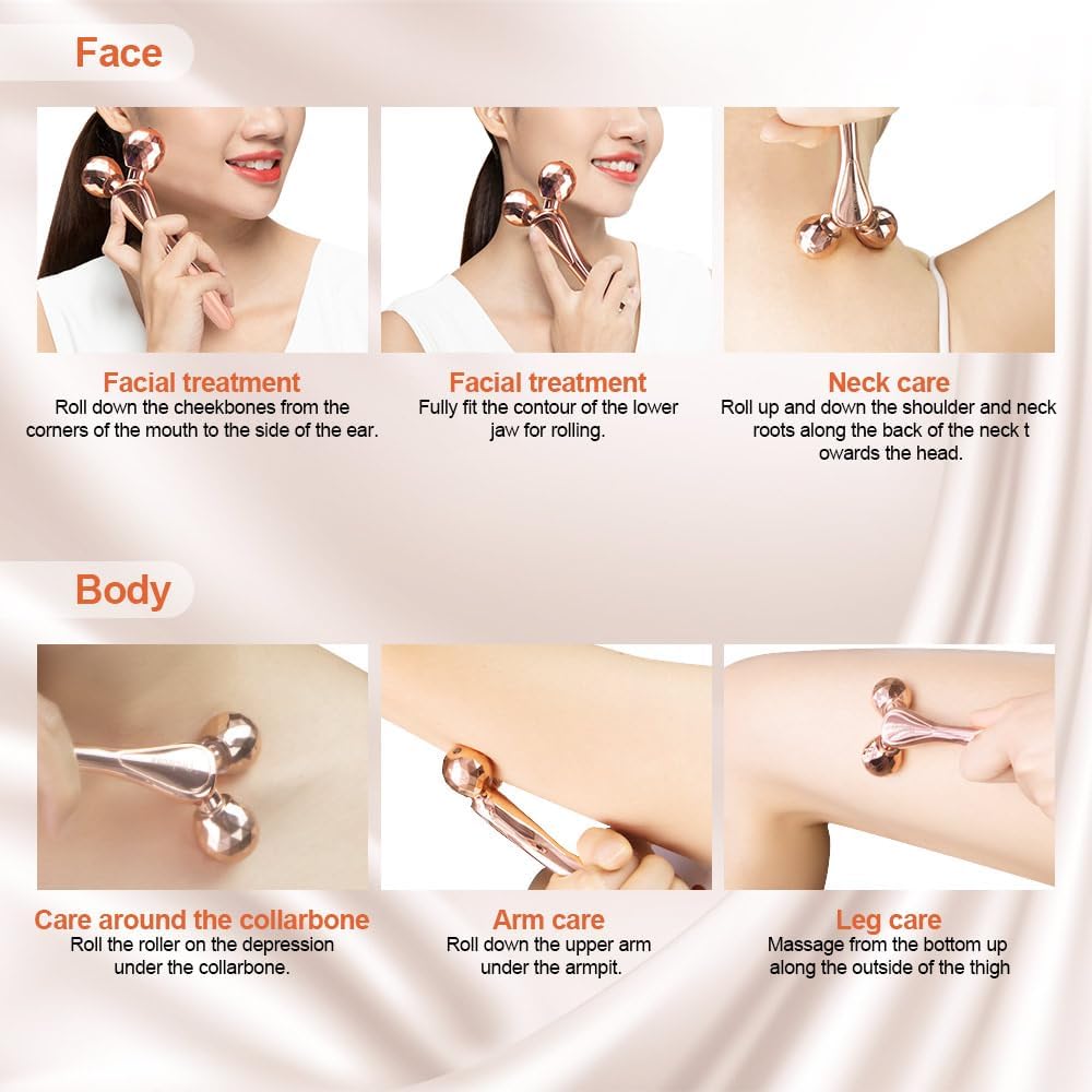 3D Face Roller Metal Facial Massage Tool and Eye Skin Care Kit, Stainless Steel Face Sculpting Massager Facial Rollers Set..