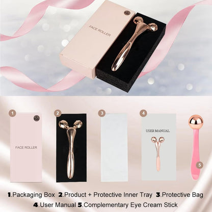 3D Face Roller Metal Facial Massage Tool and Eye Skin Care Kit, Stainless Steel Face Sculpting Massager Facial Rollers Set..
