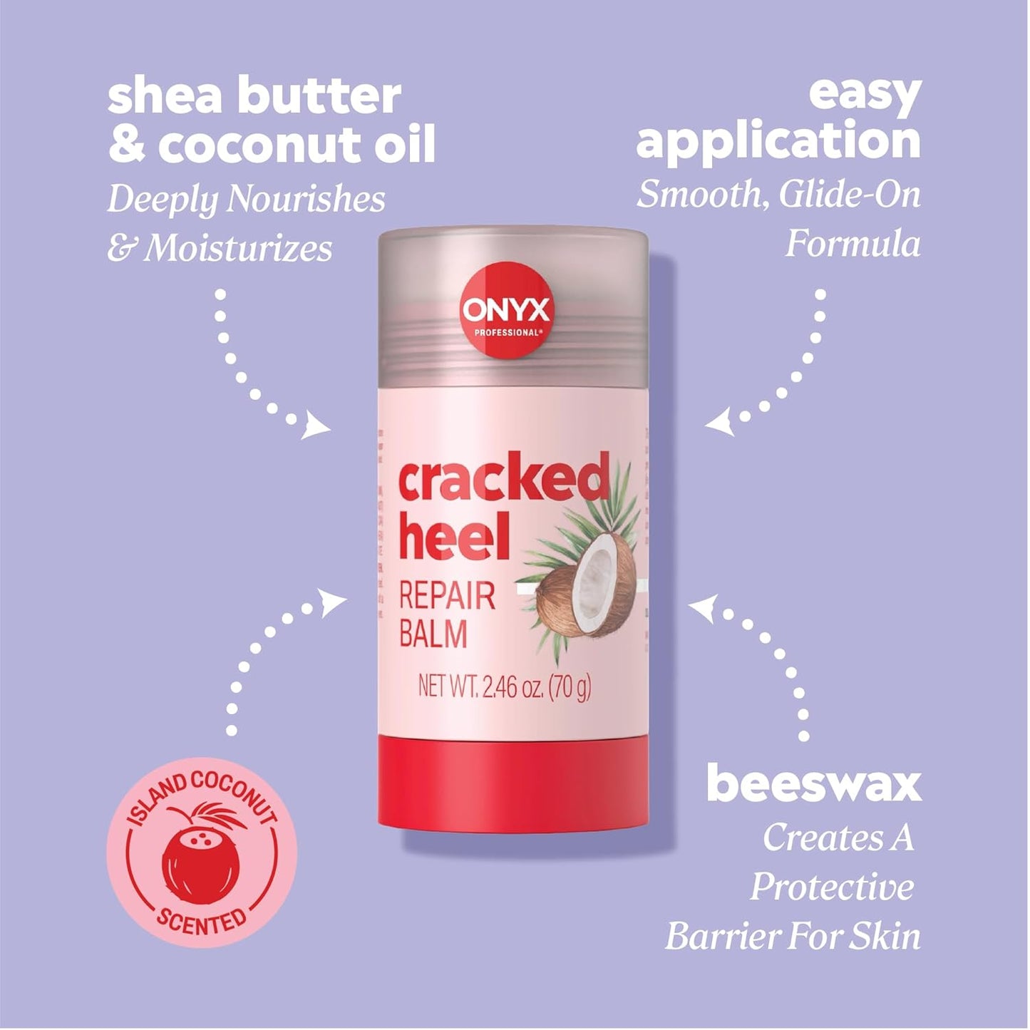 Onyx Professional Cracked Heel Repair Balm Stick for Dry Cracked Feet Treatment, Coconut Scent.. 1 pack