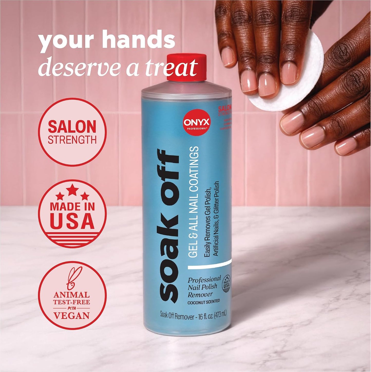 Onyx Professional Coconut Scented Nail Polish Remover with Nail File, 16 oz, Maximum Strength Soak Off Gel Polish Remover..