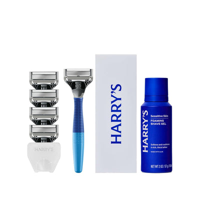 Harry's Original Shaving Kit for Men - Razor Handle, 5 Razor Blade Refills, Foaming Shave Gel, and Travel Blade Cover..