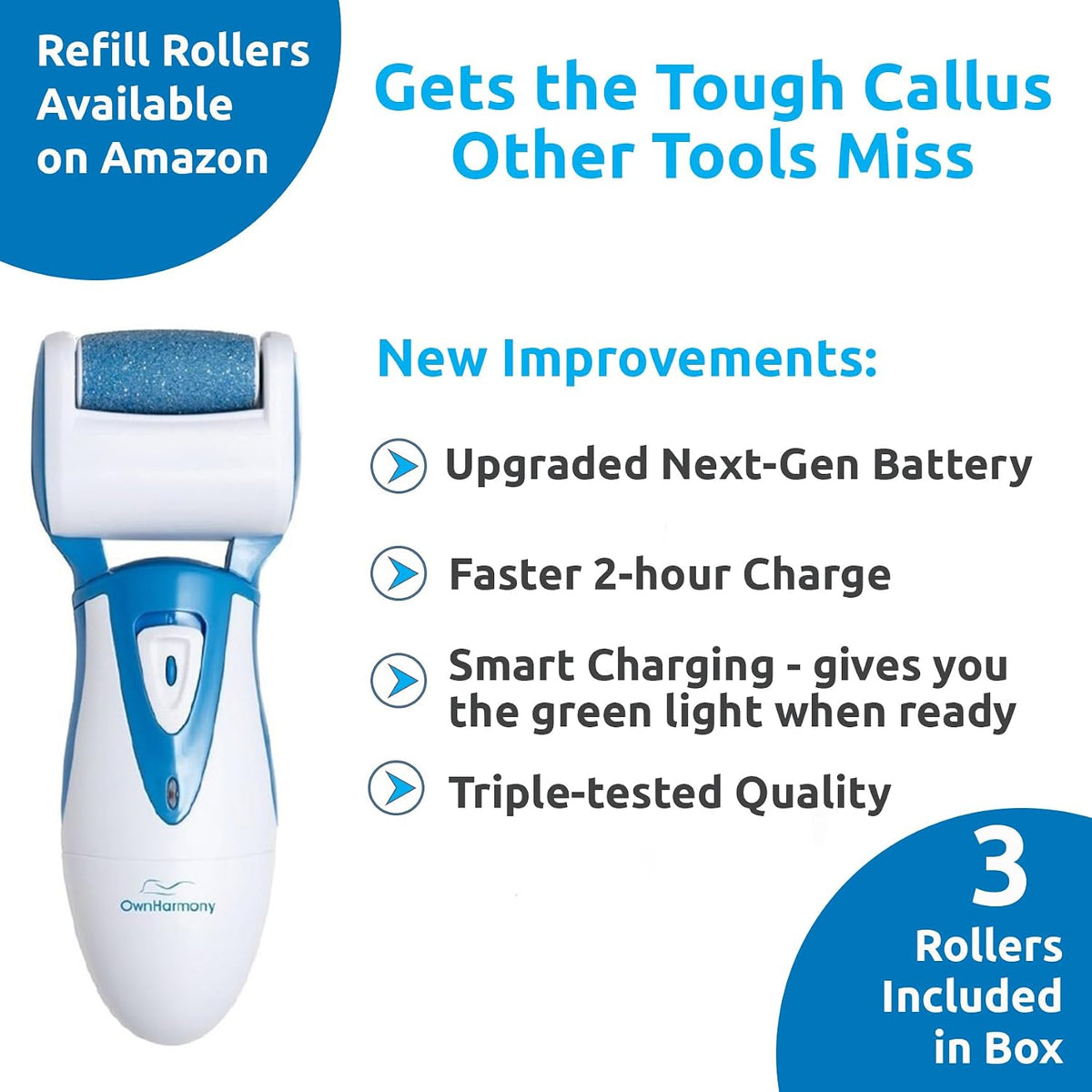 OwnHarmony Electric Foot Callus Remover - Rechargeable Pedicure File Tool
