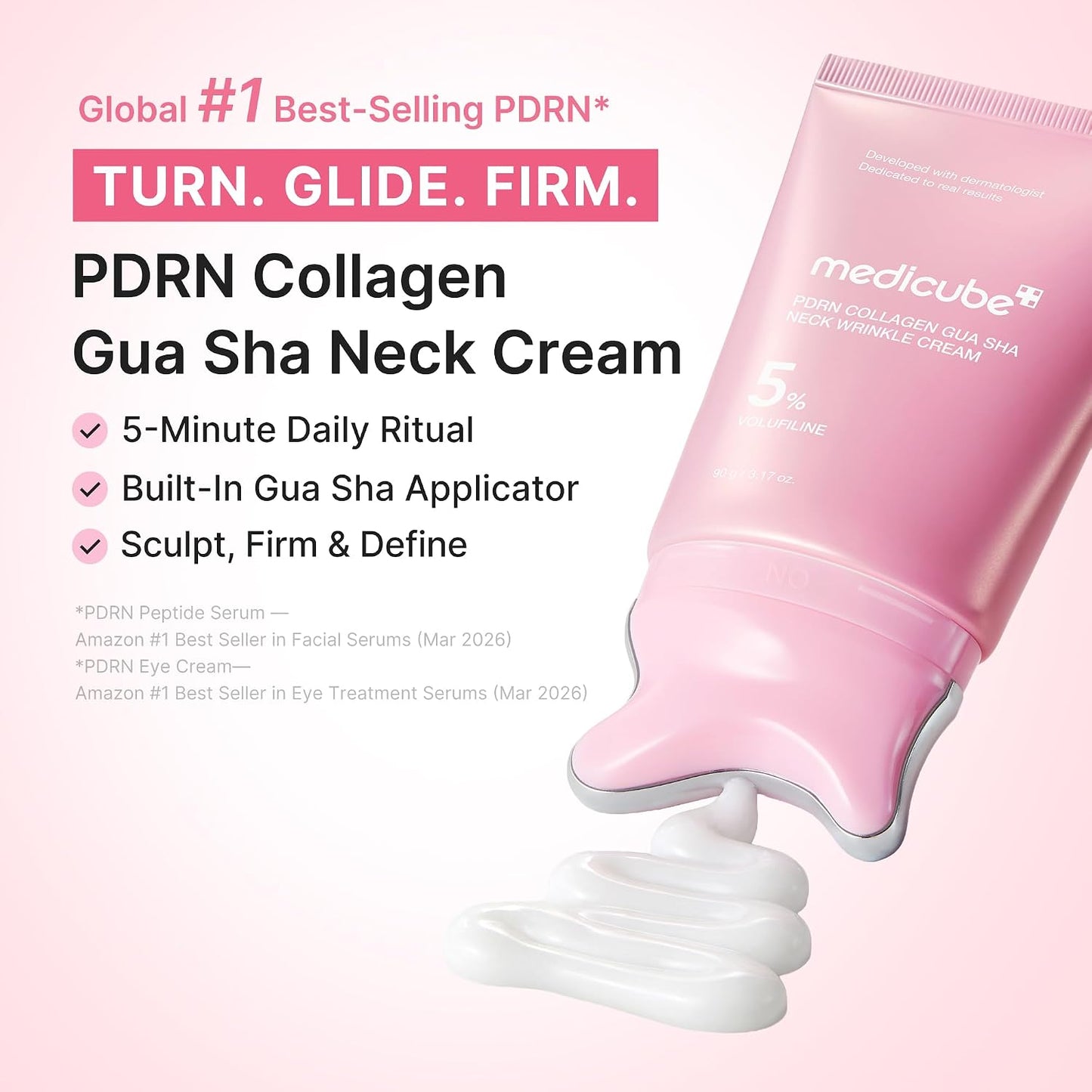 medicube PDRN Collagen Gua Sha Neck Wrinkle Cream | Built-In Gua Sha Massager with Volufiline 5% | Firming...