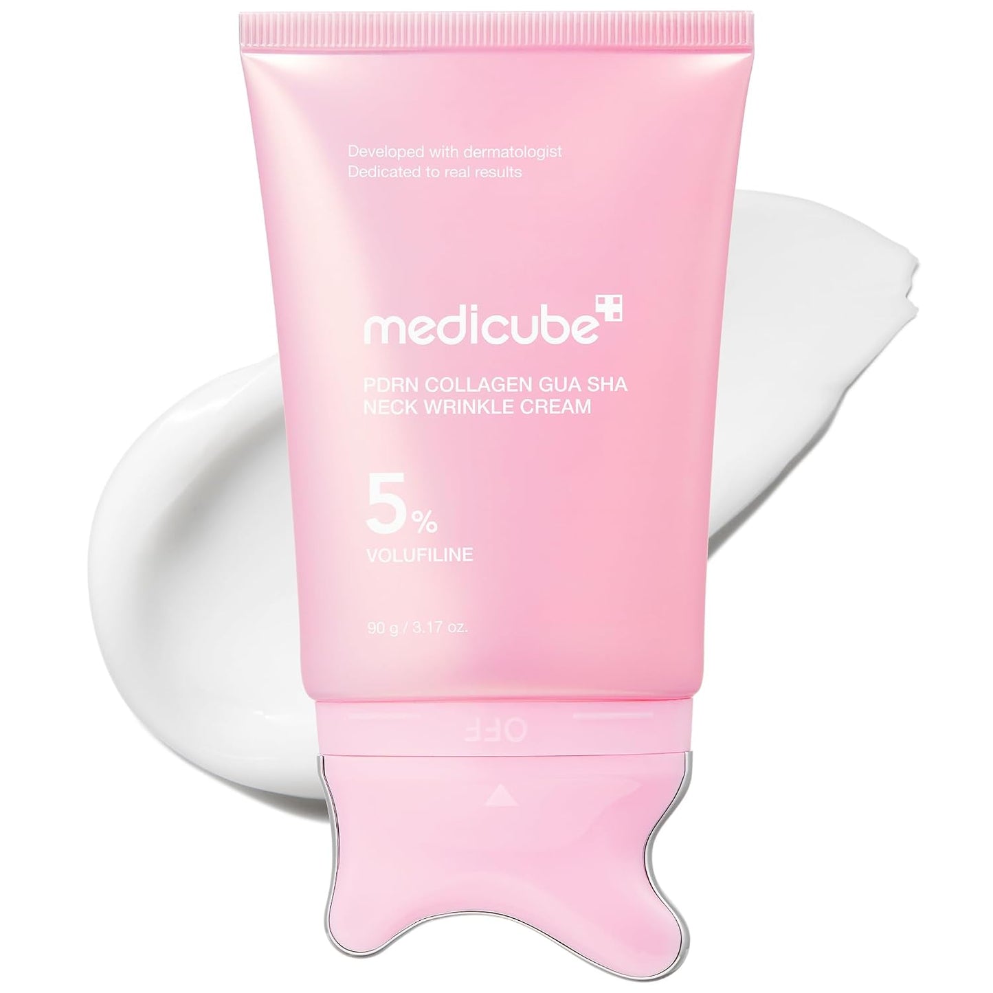 medicube PDRN Collagen Gua Sha Neck Wrinkle Cream | Built-In Gua Sha Massager with Volufiline 5% | Firming...