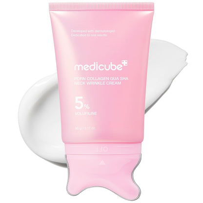 medicube PDRN Collagen Gua Sha Neck Wrinkle Cream | Built-In Gua Sha Massager with Volufiline 5% | Firming...