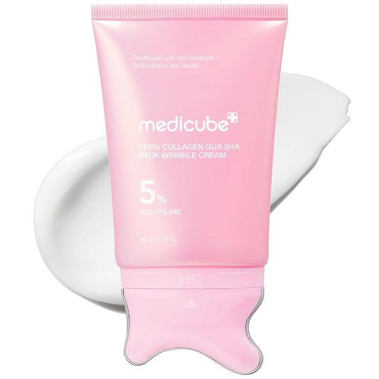 medicube PDRN Collagen Gua Sha Neck Wrinkle Cream | Built-In Gua Sha Massager with Volufiline 5% | Firming...