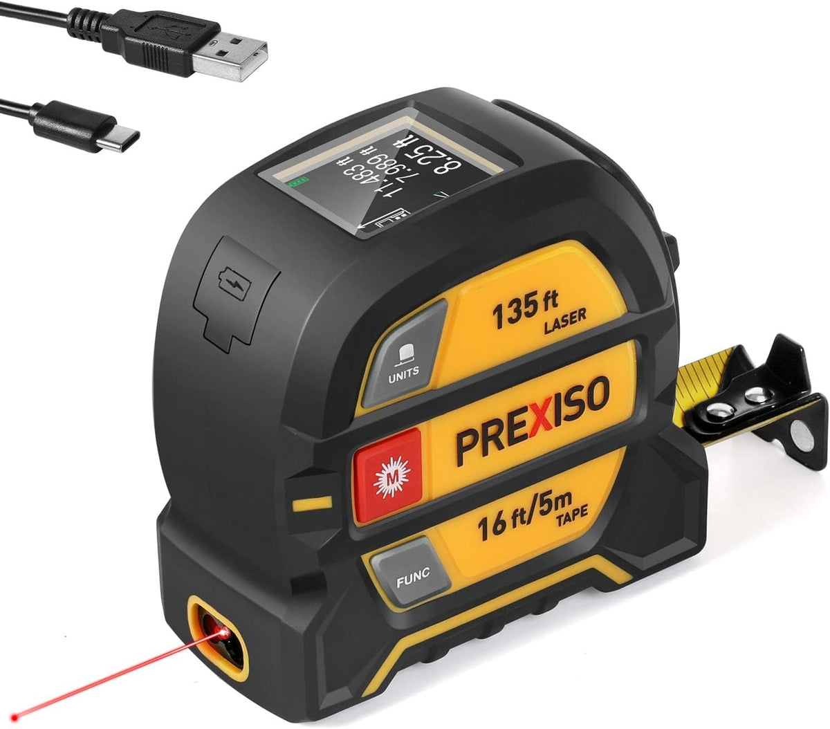 PREXISO 2-in-1 Laser Tape Measure 135Ft Rechargeable Laser Measurement Tool
