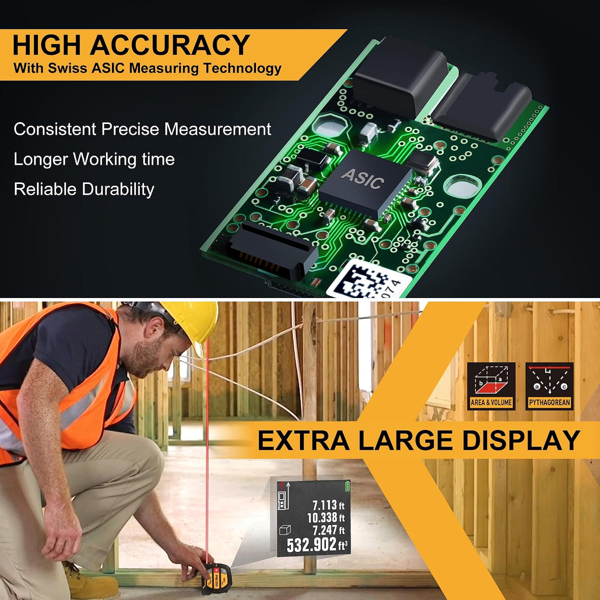 PREXISO 2-in-1 Laser Tape Measure 135Ft Rechargeable Laser Measurement Tool