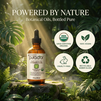 PURA D'OR ORGANIC Vitamin E Oil 70,000 IU Blend for Skin & Face, 4oz