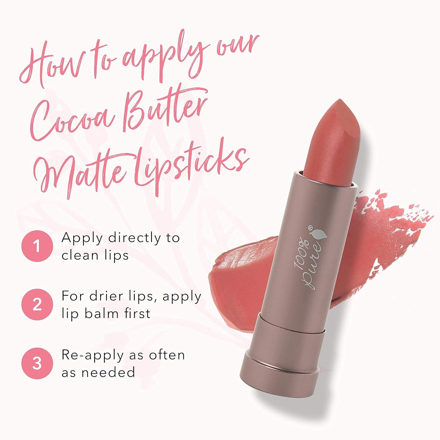 100% PURE Cocoa Butter Matte Lipstick, Mirage, 0.15 oz | Moisturizing; Vegan, Fruit Pigmented