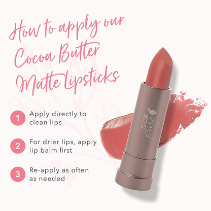 100% PURE Cocoa Butter Matte Lipstick, Mirage, 0.15 oz | Moisturizing; Vegan, Fruit Pigmented