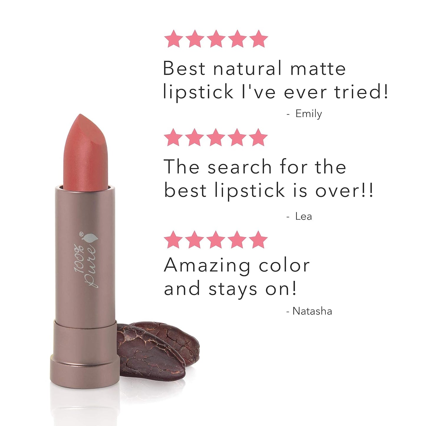 100% PURE Cocoa Butter Matte Lipstick, Mirage, 0.15 oz | Moisturizing; Vegan, Fruit Pigmented