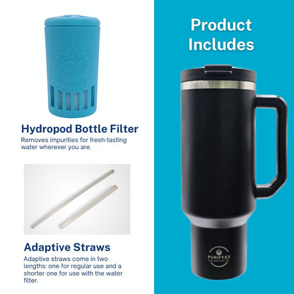 HydraTumbler | 40 oz Filtered Stainless Steel Tumbler | Includes 3-Month Water Filter