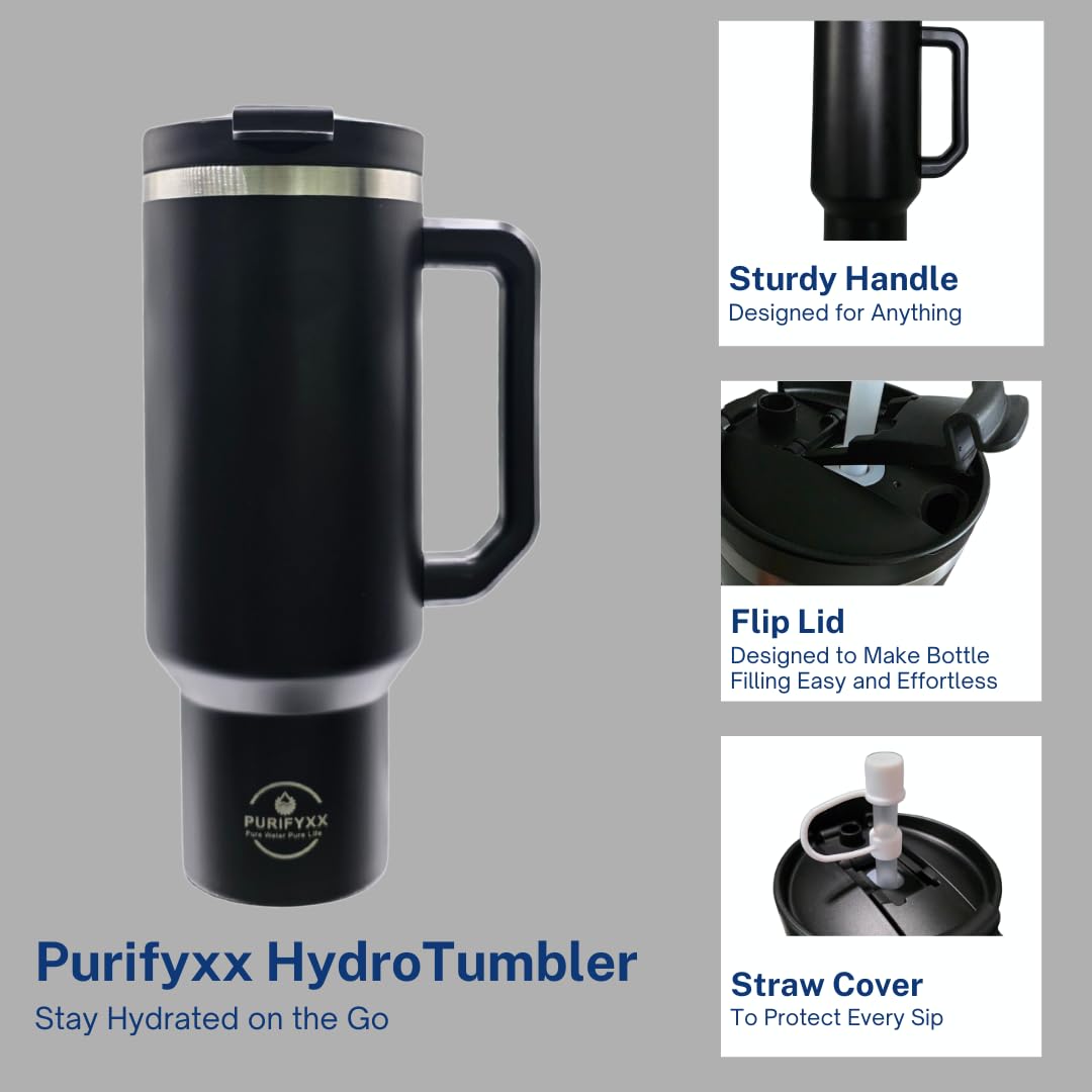 HydraTumbler | 40 oz Filtered Stainless Steel Tumbler | Includes 3-Month Water Filter
