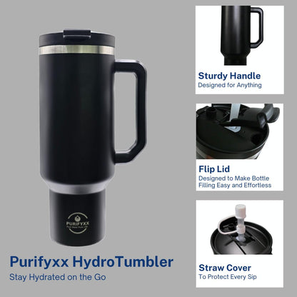 HydraTumbler | 40 oz Filtered Stainless Steel Tumbler | Includes 3-Month Water Filter