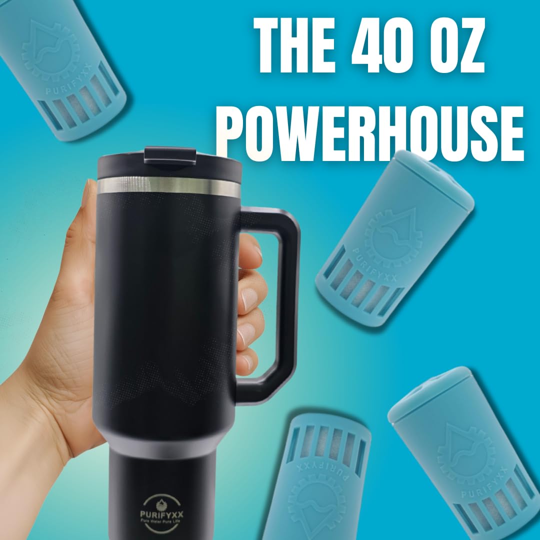 HydraTumbler | 40 oz Filtered Stainless Steel Tumbler | Includes 3-Month Water Filter