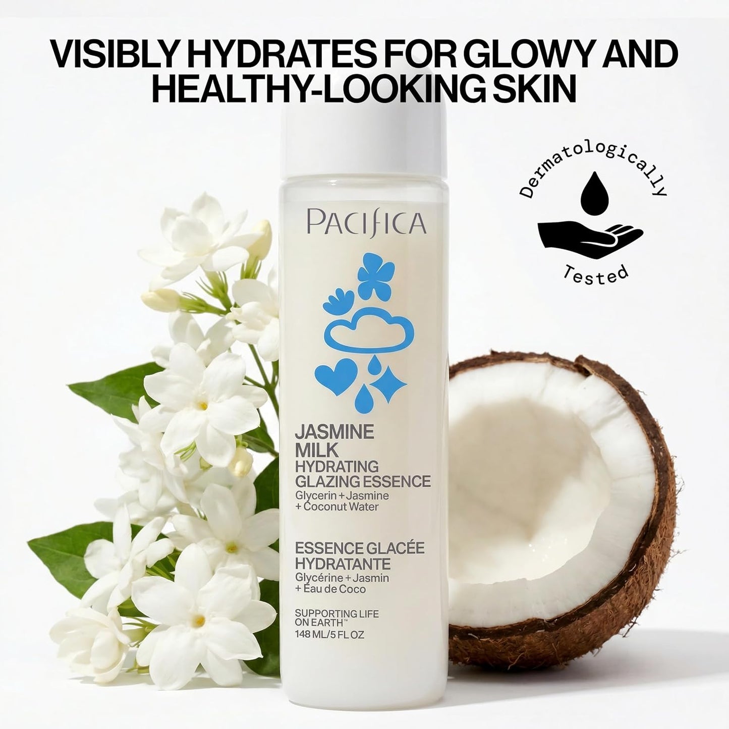 Pacifica Hydrating Glazing Facial Essence with Jasmine Squalane and Polyglutamic Acid - Milky Glass Skin Essence..