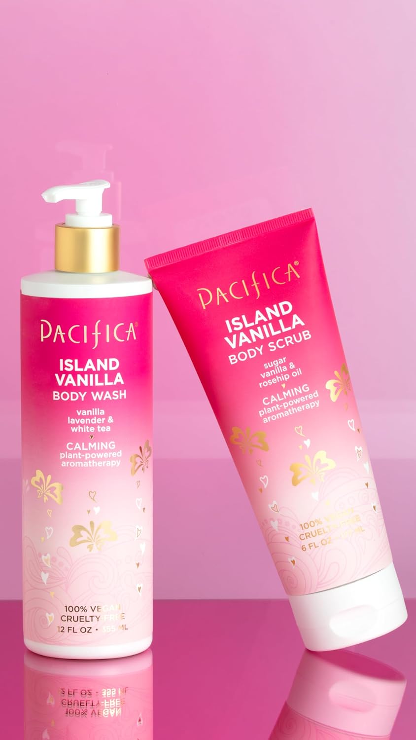 Pacifica Body Scrub - Sugar Island Vanilla Full Body Wash – Exfoliating & Moisturizing w/Rosehip Oil - Coconut & Vanilla Scented..