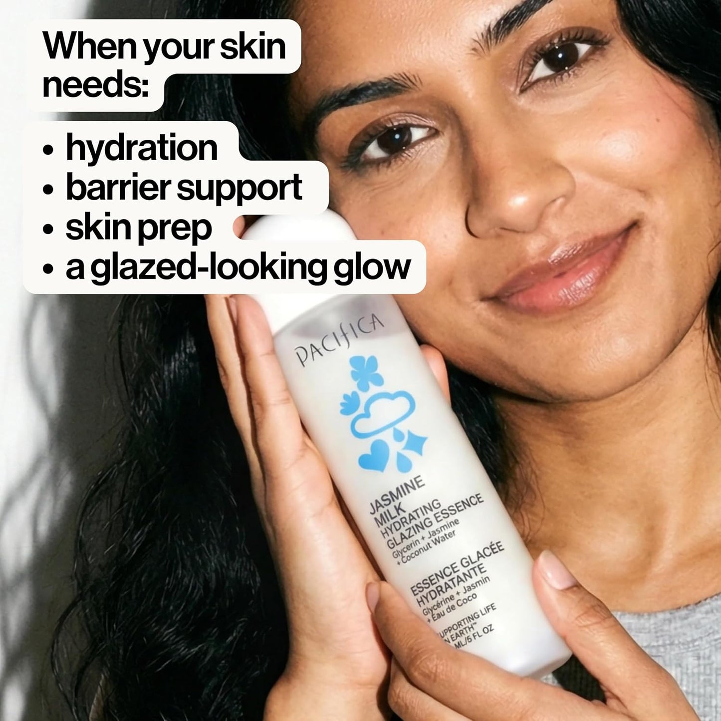 Pacifica Hydrating Glazing Facial Essence with Jasmine Squalane and Polyglutamic Acid - Milky Glass Skin Essence..