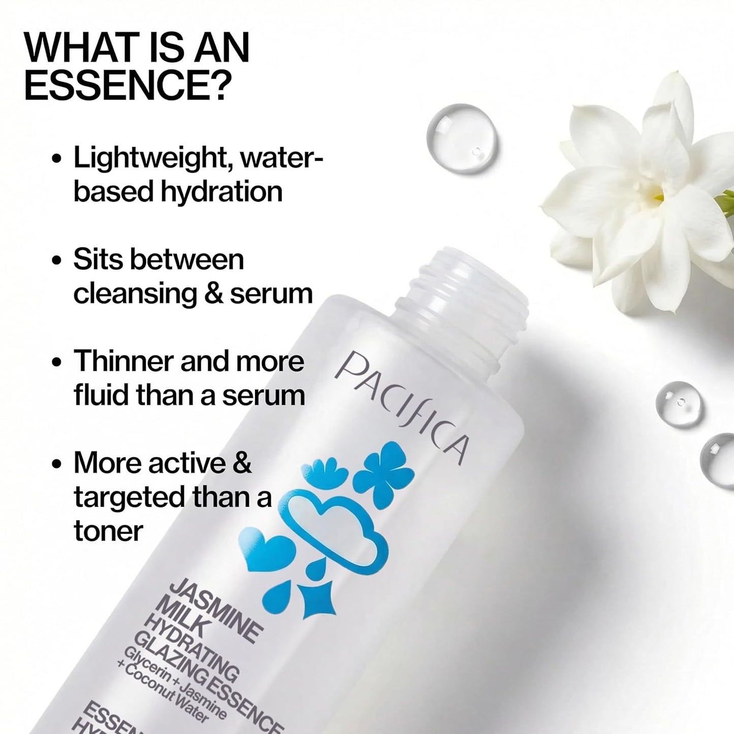 Pacifica Hydrating Glazing Facial Essence with Jasmine Squalane and Polyglutamic Acid - Milky Glass Skin Essence..