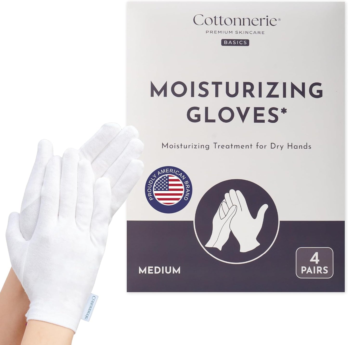 4 Pairs Cottonnerie Basics Cotton Gloves for Dry Hands Sleeping, Moisturizing Gloves Overnight, Hand Moisturizer Gloves..