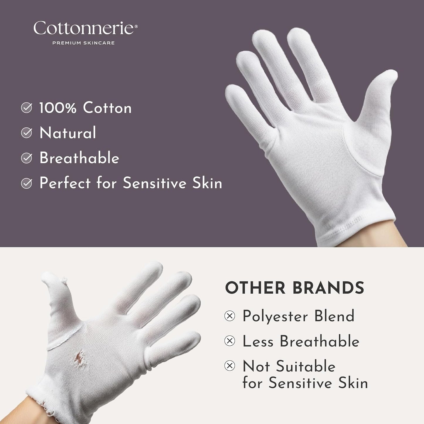 4 Pairs Cottonnerie Basics Cotton Gloves for Dry Hands Sleeping, Moisturizing Gloves Overnight, Hand Moisturizer Gloves..