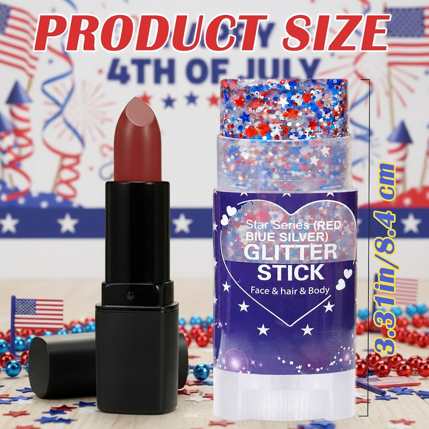 Red White Blue Hair Glitter Stick,4th of July Patriotic America Flag Star Face Body Glitter,250th Independence Day Outfits for Women...