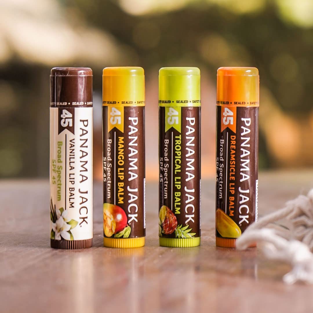 Panama Jack Sunscreen Lip Balm - SPF 45, Flavor Pack, Broad Spectrum UVA-UVB Sunscreen Protection, Prevents & Soothes Dry