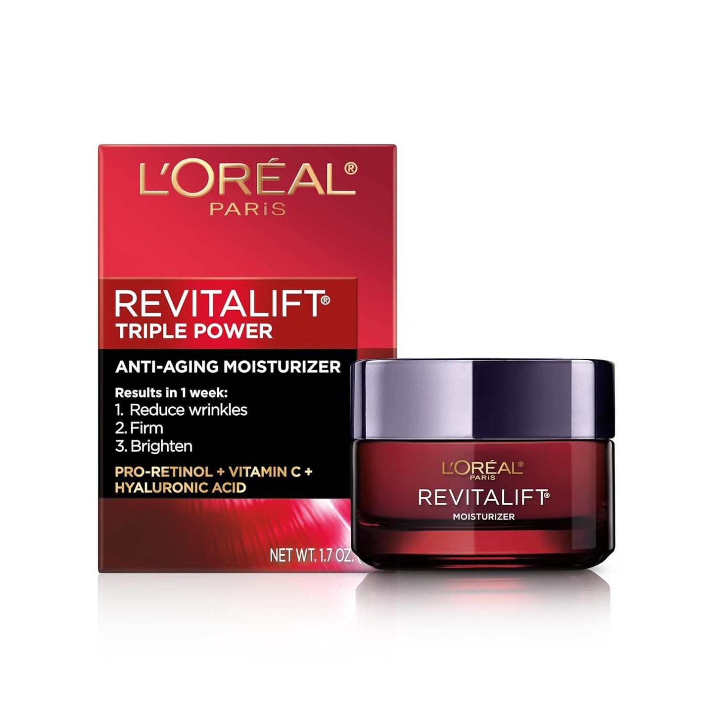 L'Oreal Paris Revitalift Triple Power Anti-Aging Face Moisturizer, Pro Retinol, Hyaluronic Acid &amp; Vitamin C to Reduce Wrinkles..