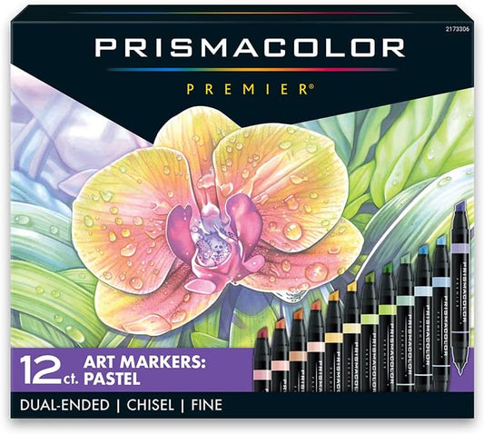 Prismacolor Premier Dual-Ended Art Markers, Chisel and Fine Tips, Pastel Colors, 12 Count