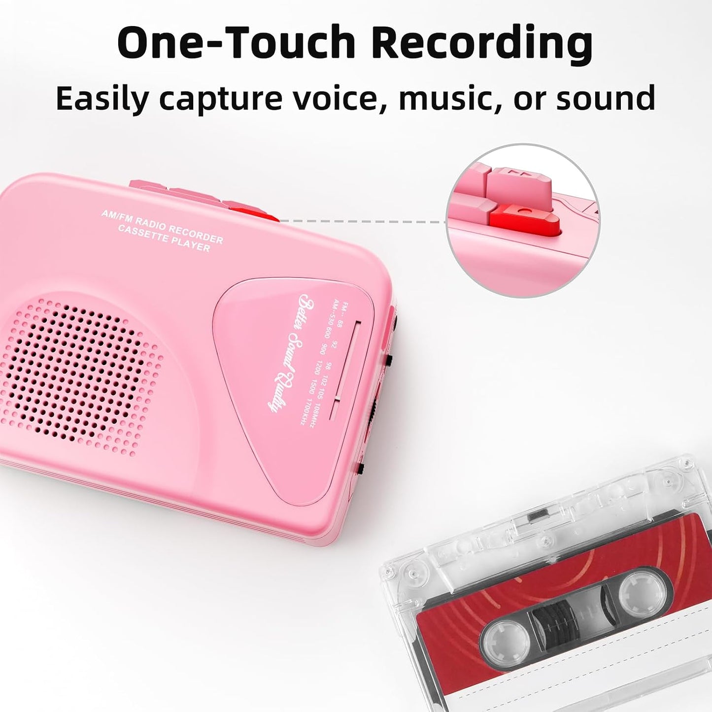 Cassette Player Tape Recorders AM/FM Radio, Portable Tape Player Records, Pink and blue..