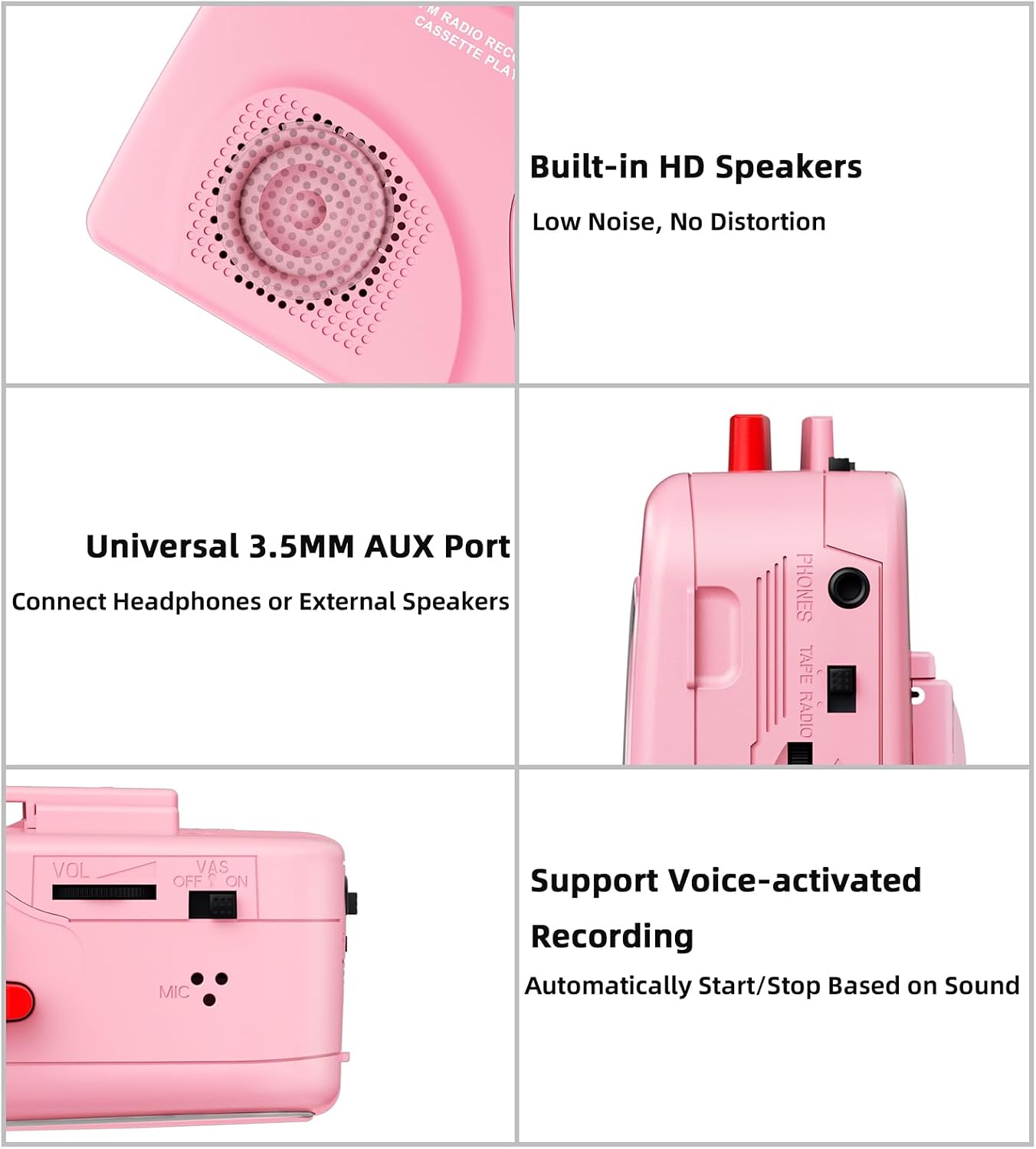 Cassette Player Tape Recorders AM/FM Radio, Portable Tape Player Records, Pink and blue..